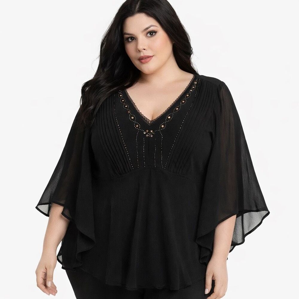 Vintage Separates beaded V-neck WhimyGoth 2 piece‎ Bell Sleeve Blouse women’s 2X